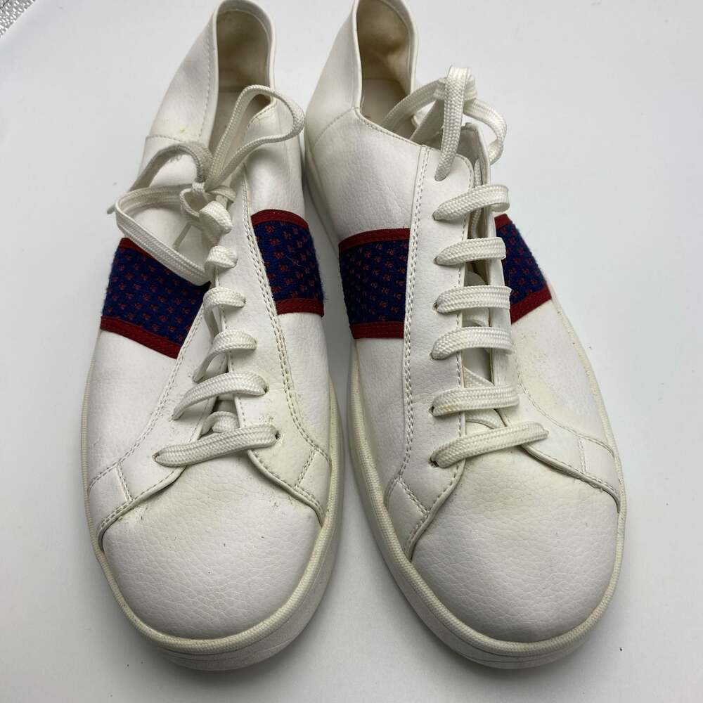 Zara Man White Leather Sneakers with Red and Blue Stripe, Size 45